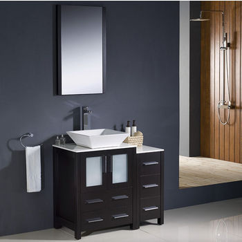 Fresca Torino 36" Espresso Modern Bathroom Vanity with Side Cabinet and Vessel Sink, Dimensions of Vanity: 36" W x 18-1/8" D x 35-5/8" H