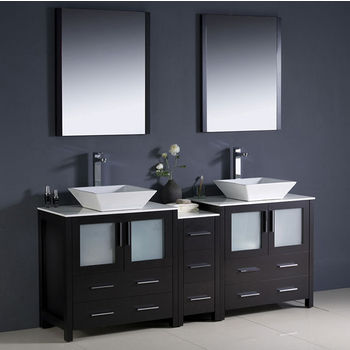 Fresca Torino 72" Espresso Modern Double Sink Bathroom Vanity with Side Cabinet and Vessel Sinks, Dimensions of Vanity: 72" W x 18-1/8" D x 35-5/8" H