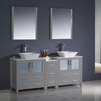 72" Gray Double Sink Vanity Set with Mirror