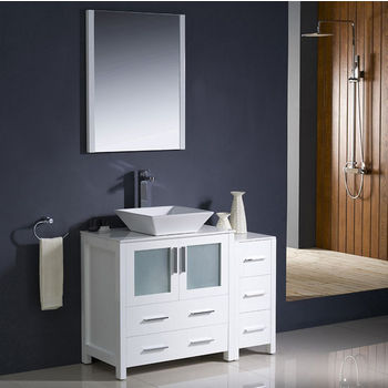 Fresca Torino 42" White Modern Bathroom Vanity with Side Cabinet and Vessel Sink, Dimensions of Vanity: 42" W x 18-1/8" D x 35-5/8" H