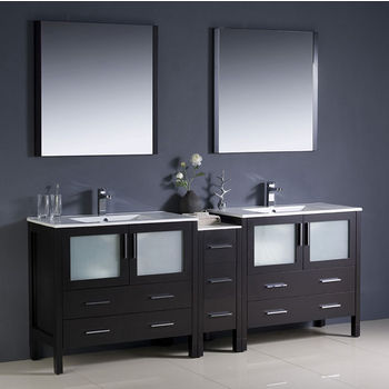 Fresca Torino 84" Espresso Modern Double Sink Bathroom Vanity with Side Cabinet and Integrated Sinks, Dimensions of Vanity: 83-1/2" W x 18-1/8" D x 33-3/4" H