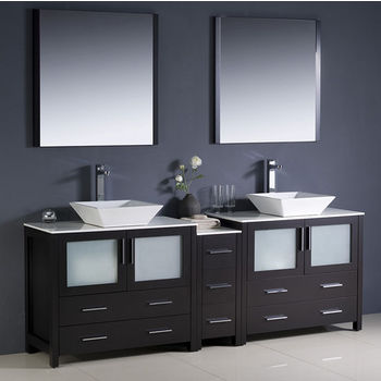 Fresca Torino 84" Espresso Modern Double Sink Bathroom Vanity with Side Cabinet and Vessel Sinks, Dimensions of Vanity: 83-1/2" W x 18-1/8" D x 35-5/8" H