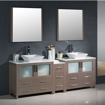 Fresca Torino 84" Gray Oak Modern Double Sink Bathroom Vanity with Side Cabinet and Vessel Sinks, Dimensions of Vanity: 83-1/2" W x 18-1/8" D x 35-5/8" H