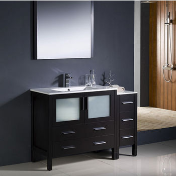Fresca Torino 48" Espresso Modern Bathroom Vanity with Side Cabinet and Integrated Sink, Dimensions of Vanity: 47-1/2" W x 18-1/8" D x 33-3/4" H