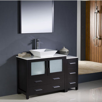 Fresca Torino 48" Espresso Modern Bathroom Vanity with Side Cabinet and Vessel Sink, Dimensions of Vanity: 47-1/2" W x 18-1/8" D x 35-5/8" H
