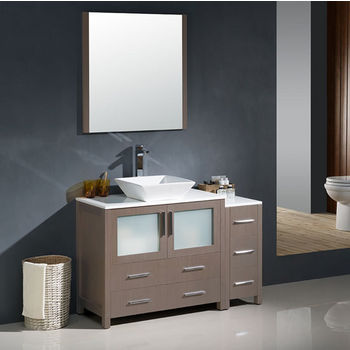 Fresca Torino 48" Gray Oak Modern Bathroom Vanity with Side Cabinet and Vessel Sink, Dimensions of Vanity: 47-1/2" W x 18-1/8" D x 35-5/8" H