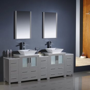 84" Gray Double Sink Vanity Set with Mirror