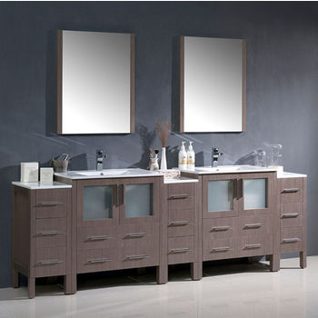 Fresca Torino 96" Gray Oak Modern Double Sink Bathroom Vanity with 3 Side Cabinets and Integrated Sinks, Dimensions of Vanity: 96" W x 18-1/8" D x 33-3/4" H