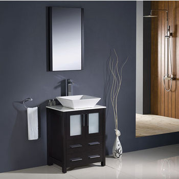 24" Bathroom Vanity Floor Cabinet Single Top Vessel Sink Basin Faucet Drain Set 