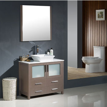 Fresca Torino 36" Gray Oak Modern Bathroom Vanity with Vessel Sink, Dimensions of Vanity: 35-3/4" W x 18-1/8" D x 35-5/8" H