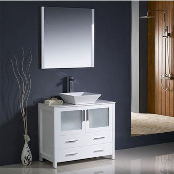 Fresca Torino 36" White Modern Bathroom Vanity with Vessel Sink, Dimensions of Vanity: 35-3/4" W x 18-1/8" D x 35-5/8" H