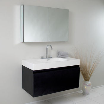Fresca Mezzo 39" Black Modern Wall Mounted Bathroom Vanity with Medicine Cabinet, Dimensions of Vanity: 39" W x 18-5/8" D x 21-1/2" H