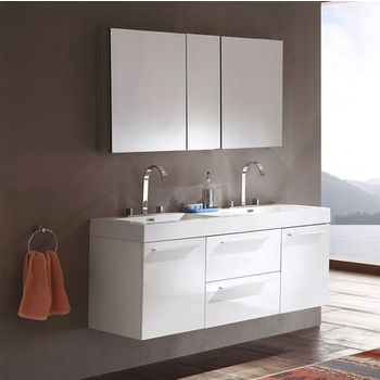 Fresca Opulento 54" White Modern Double Sink Bathroom Vanity with Medicine Cabinet, Dimensions of Vanity: 54" W x 18-5/8" D x 23-1/2" H