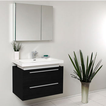 Fresca Medio 32" Black Modern Wall Mounted Bathroom Vanity with Medicine Cabinet, Dimensions of Vanity: 31-3/8" W x 18-3/4" D x 24" H