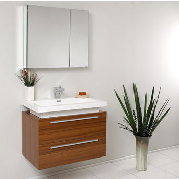 Fresca Medio 32" Teak Modern Bathroom Vanity with Medicine Cabinet, Dimensions of Vanity: 31-3/8" W x 18-3/4" D x 24" H