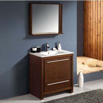 Fresca Allier 30" Wenge Brown Modern Bathroom Vanity with Mirror, Dimensions of Vanity: 29-1/2" W x 18-1/2" D x 33-1/2" H