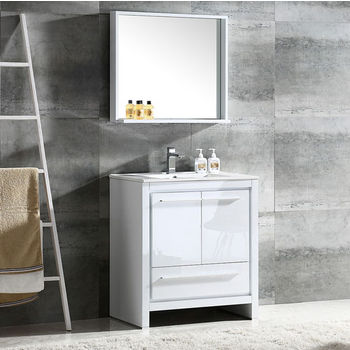 Fresca Allier 30" White Modern Bathroom Vanity with Mirror, Dimensions of Vanity: 29-1/2" W x 18-1/2" D x 33-1/2" H