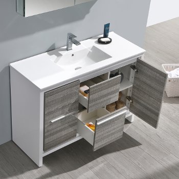 48" Ash Gray Single Sink Overhead Opened View