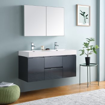 48" Dark Slate Gray Double Sink Vanity w/ Medicine Cabinet