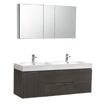 60" Gray Oak Double Sink Angle Product View