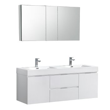 60" Glossy White Double Sink Angle Product View
