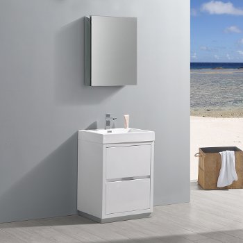 Fresca Valencia 24" Glossy White Free Standing Modern Bathroom Vanity w/ Medicine Cabinet, Vanity Base: 24" W x 19" D x 33-1/2" H, Medicine Cabinet: 19-1/2" W x 5" D x 26" H