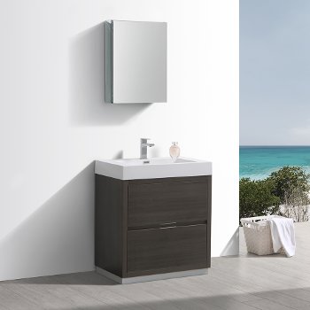 Fresca Valencia 30" Gray Oak Free Standing Modern Bathroom Vanity w/ Medicine Cabinet, Vanity Base: 30" W x 19" D x 34" H, Medicine Cabinet: 19-1/2" W x 5" D x 26" H