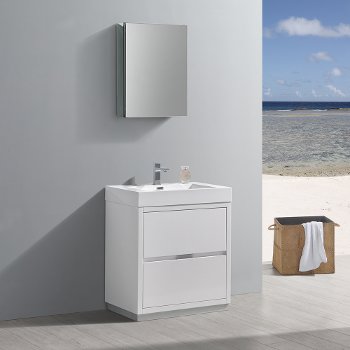 Fresca Valencia 30" Glossy White Free Standing Modern Bathroom Vanity w/ Medicine Cabinet, Vanity Base: 30" W x 19" D x 34" H, Medicine Cabinet: 19-1/2" W x 5" D x 26" H
