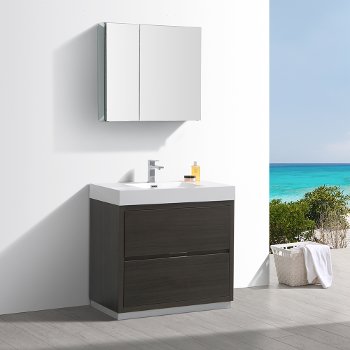 Fresca Valencia 36" Gray Oak Free Standing Modern Bathroom Vanity w/ Medicine Cabinet, Vanity Base: 36" W x 19" D x 34" H, Medicine Cabinet: 29-1/2" W x 5" D x 26" H