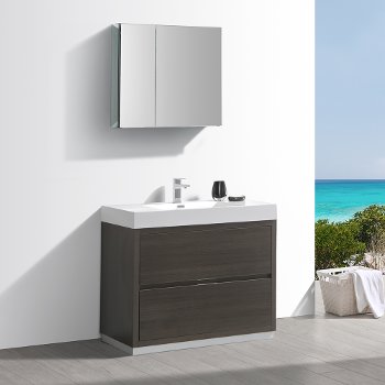Fresca Valencia 42" Gray Oak Free Standing Modern Bathroom Vanity w/ Medicine Cabinet, Vanity Base: 42" W x 19" D x 34" H, Medicine Cabinet: 29-1/2" W x 5" D x 26" H