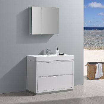 Fresca Valencia 42" Glossy White Free Standing Modern Bathroom Vanity w/ Medicine Cabinet, Vanity Base: 42" W x 19" D x 34" H, Medicine Cabinet: 29-1/2" W x 5" D x 26" H