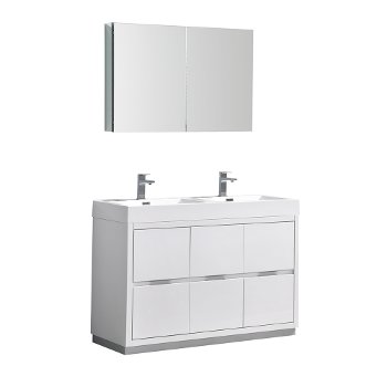 48" Glossy White Double Sink Angle Product View