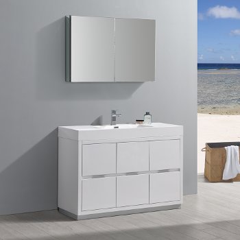 Fresca Valencia 48" Glossy White Free Standing Modern Bathroom Vanity w/ Medicine Cabinet, Vanity Base: 48" W x 19" D x 34" H, Medicine Cabinet: 39-1/2" W x 5" D x 26" H
