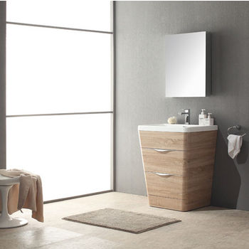 Fresca Milano 26" White Oak Modern Bathroom Vanity with Medicine Cabinet, Dimensions of Vanity: 25-1/2" W x 21-1/2" D x 33-1/4" H