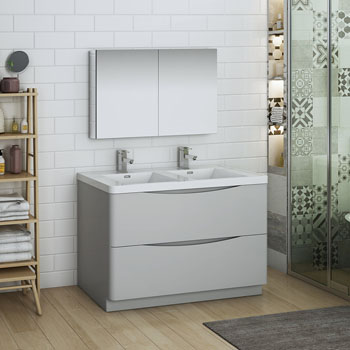  Glossy Gray Double Full Vanity Set Side View
