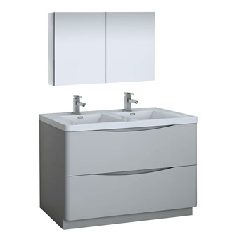  Glossy Gray Double Full Vanity Set Product View