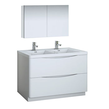  Glossy White Double Full Vanity Set Product View