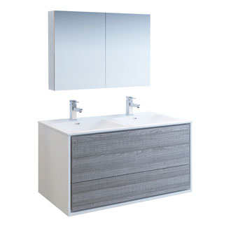 48" Glossy Ash Gray Double Full Vanity Set Product View