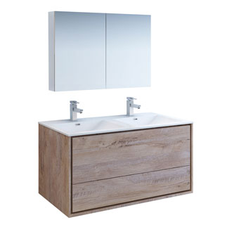 48" Rustic Natural Wood Double Full Vanity Set Product View