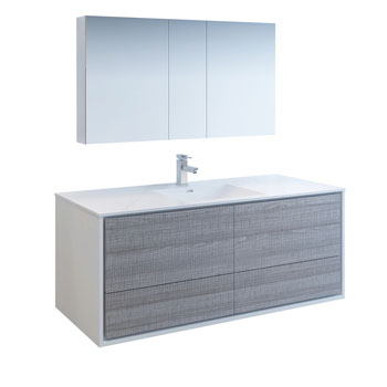 60" Glossy Ash Gray Double Full Vanity Set Product View