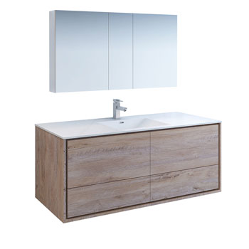 60" Rustic Natural Wood Double Full Vanity Set Product View