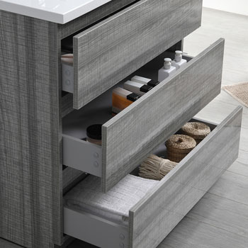 36" Glossy Ash Gray Full Vanity Sets Tiered Drawers