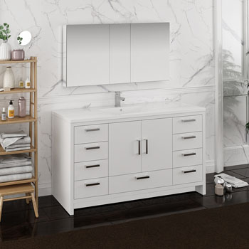 Glossy White Double Full Vanity Set Product View
