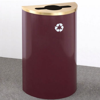 Single Purpose Half Round Recycling Receptacles with Hinged Lids for Mixed Recyclables