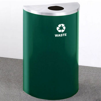 Single Purpose Half Round Recycling Receptacles with Hinged Lids, 5-1/2" Opening