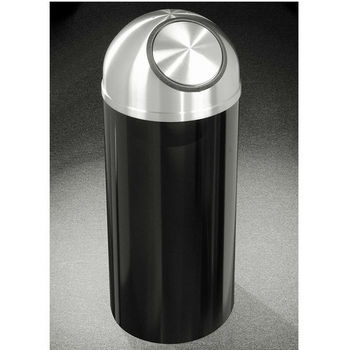 Glaro 8, 12 & 16 Gallon Mount Everest Self Closing Dome Top Waste Receptacles with Satin Aluminum Covers