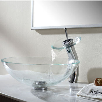 Kraus Crystal Clear Glass Vessel Sink with Pop-Up Drain & Mounting Ring