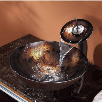 Kraus Pluto Glass Vessel Sink with Pop-Up Drain & Mounting Ring