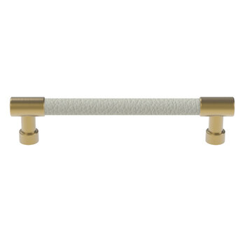 Hafele Cornerstone Series Tag Elite Traditional Cabinet Pull, Zinc, Winter Leather Handle with Matte Gold Base, Center to Center: 128mm (5-1/16'')