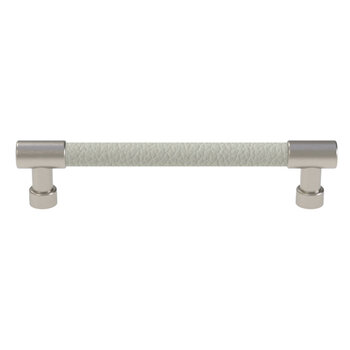 Hafele Cornerstone Series Tag Elite Traditional Cabinet Pull, Zinc, Winter Leather Handle with Matte Nickel Base, Center to Center: 128mm (5-1/16'')